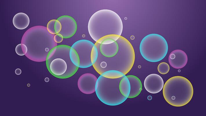Purple Gradient background with transparent bubbles ball shapes. Morphing colorful blobs. Liquid colors. Banner or sign design. Collection of realistic soap bubbles background wallpaper and any use.