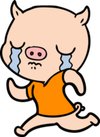 cartoon pig crying running away png