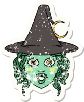 grunge sticker of a half orc witch character face png