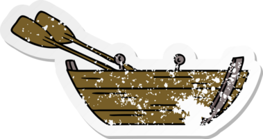 hand dragen bedrövad klistermärke tecknad serie klotter av en trä- rad båt png