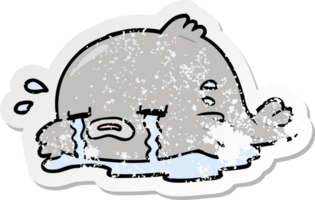 distressed sticker of a cartoon crying fish png