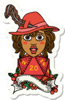 sticker of a human bard with natural 20 dice roll png