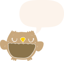 cartoon owl with speech bubble in retro style png