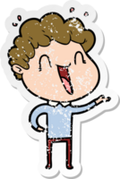 distressed sticker of a cartoon happy man png