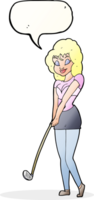 dessin animé femme jouant au golf avec bulle de dialogue png