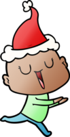 Lycklig hand dragen lutning tecknad serie av en skallig man bär santa hatt png