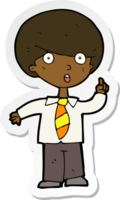 sticker of a cartoon school boy answering question png