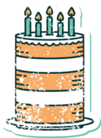 iconic distressed sticker tattoo style image of a birthday cake png