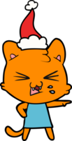 mano dibujado línea dibujo de un gato silbido vistiendo Papa Noel sombrero png