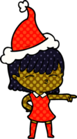 hand dragen komisk bok stil illustration av en kvinna bär santa hatt png