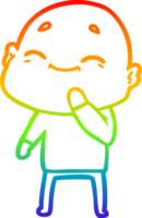 rainbow gradient line drawing of a happy cartoon bald man png