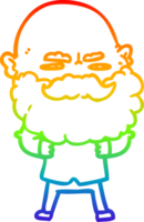 rainbow gradient line drawing of a cartoon man with beard frowning png