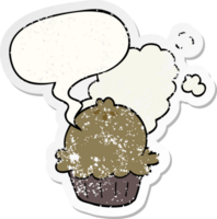 cute cartoon pie with speech bubble distressed distressed old sticker png