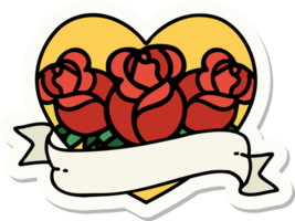 adesivo de tatuagem em estilo tradicional de um coração e banner com flores png