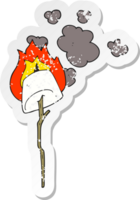 retro noodlijdende sticker van een cartoon geroosterde marshmallow png