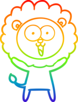 rainbow gradient line drawing of a happy cartoon lion png