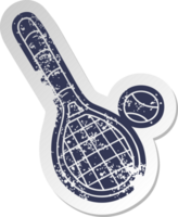 distressed old cartoon sticker tennis racket and ball png