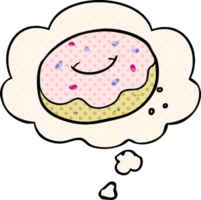 cartoon donut with thought bubble in comic book style png