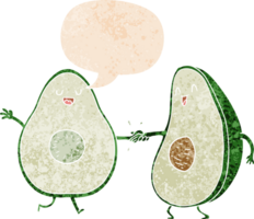 dibujos animados bailando aguacates con habla burbuja en grunge afligido retro texturizado estilo png