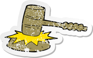 retro distressed sticker of a cartoon gavel banging png