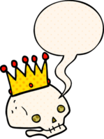 cartoon skull with crown with speech bubble in comic book style png