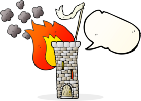 hand drawn speech bubble cartoon old castle tower waving white flag png