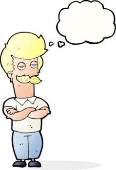 tecknad serie mustasch muskel man med trodde bubbla png