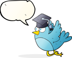 hand drawn speech bubble cartoon bird wearing graduation cap png