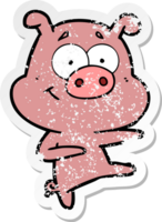 distressed sticker of a cartoon pig pointing png