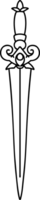 tattoo in black line style of a dagger png