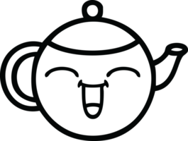 line drawing cartoon of a happy teapot png