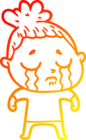 warm gradient line drawing of a cartoon crying woman png