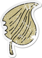 distressed sticker of a quirky hand drawn cartoon munched leaf png