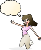 tecknad serie Hoppar kvinna med trodde bubbla png