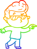 rainbow gradient line drawing of a cartoon cool guy png