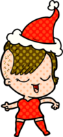 content main tiré bande dessinée livre style illustration de une fille portant Père Noël chapeau png