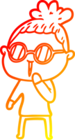 warm gradient line drawing of a cartoon woman wearing spectacles png