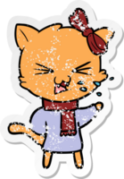 distressed sticker of a cartoon cat png