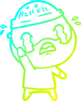 cold gradient line drawing of a cartoon bearded man crying waving goodbye png