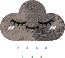 retro illustration style cartoon of a storm rain cloud png