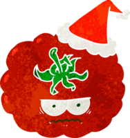 hand drawn retro cartoon of a angry tomato wearing santa hat png