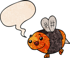 funny cartoon bee with speech bubble in retro texture style png