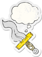 cartoon dagger with thought bubble as a distressed worn sticker png