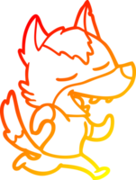 warm gradient line drawing of a cartoon running wolf laughing png