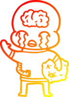 warm gradient line drawing of a cartoon big brain alien crying and waving goodbye png