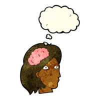 cartoon female head with brain symbol with thought bubble png