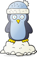 mano disegnato cartone animato pinguino indossare cappello png