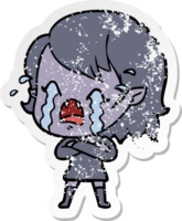 pegatina angustiada de una niña vampiro llorando de dibujos animados png