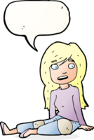 cartoon girl sitting on floor with speech bubble png