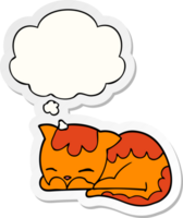 cartoon cat sleeping with thought bubble as a printed sticker png